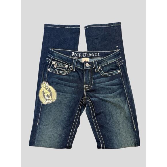 Key Closet Jeans Women Sz 26 Blue KC Art Collection Y2K Denim Dragon Embellished - Picture 3 of 16